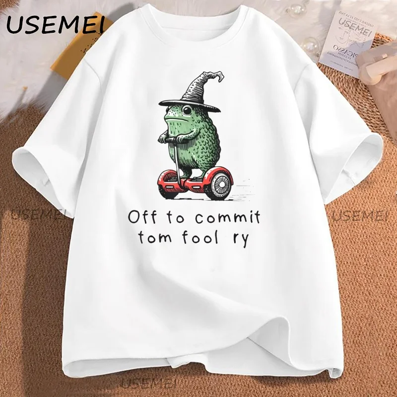

Whimsical Frog T-Shirt Women Men Frog Witch T Shirt Funny Casual Cotton Short Sleeve Loose Cartoon Oversized Top Streetwear