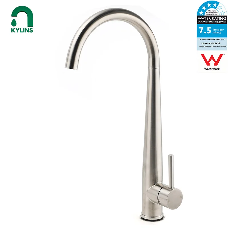 KYLINS Brushed Stainless WELS Gourmet Sink Faucet for Kitchen Sink Gooseneck Tap Kitchens Accessories Mixer for Bathroom Faucets