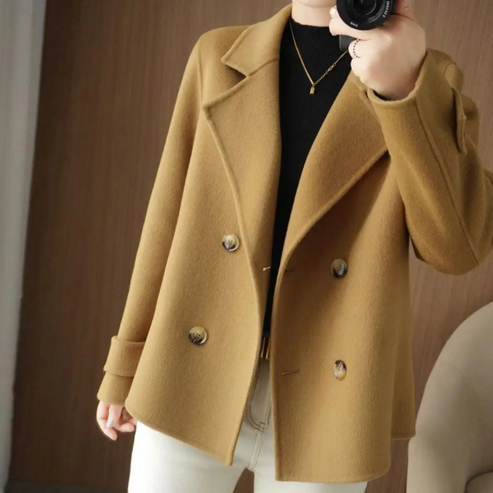 Women Fall Winter Coat Thick Women Jacket Double-breasted Buttons Lapel Notch Collar Long Sleeve Cold Resistant Lady Trench Coat