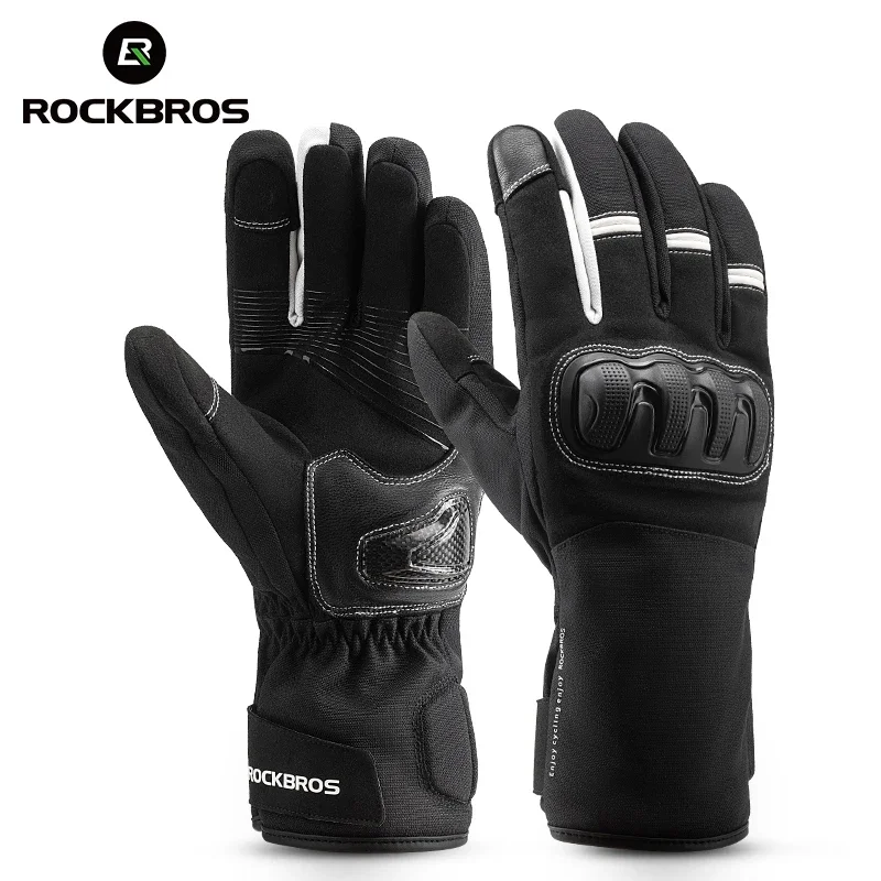 ROCKBROS Winter Gloves Non-slip Ski Gloves Motorcycle PU Leather Hiking Cycling Full Fingers Touch Screen TPU Protection Gloves