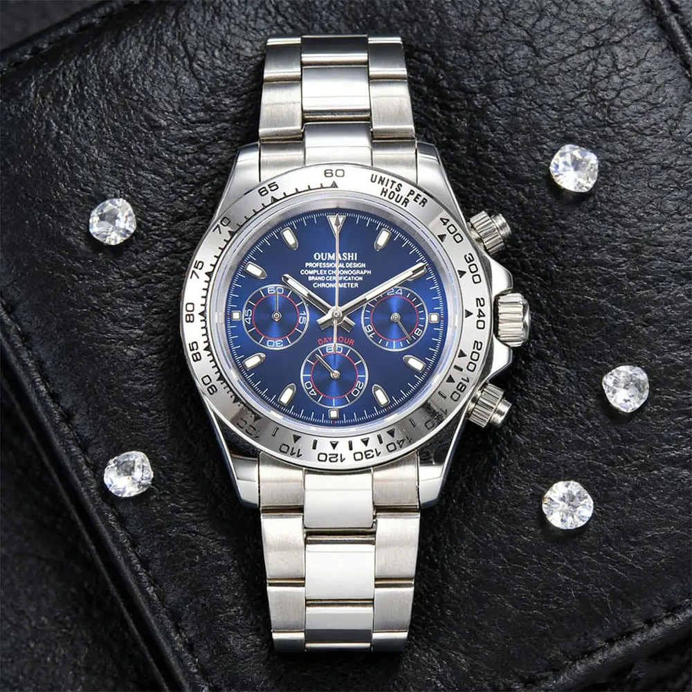 

39mm watch with VK63 movement sapphire glass stainless steel strap business men's custom watch 10Bar water resistance