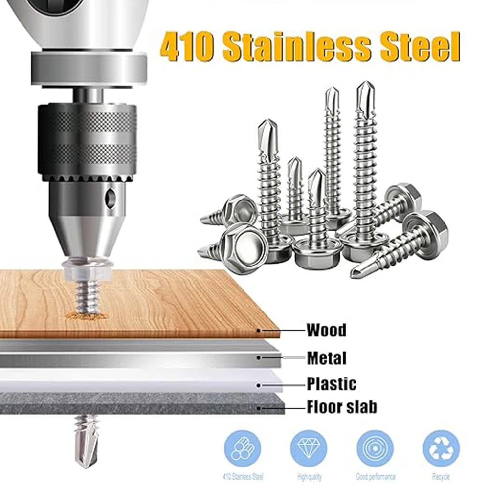 Picture 4: 210pcs M4.2 Stainless Steel Hex Washer Head Quick Tapping Self Drilling Sheet Metal Screw Self Tapping Screws for Metal