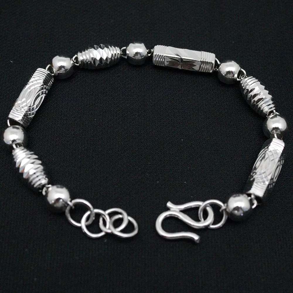 

Real Solid 925 Sterling Silver Chain Men Women Carved Pattern Beads Link Bracelet 19g