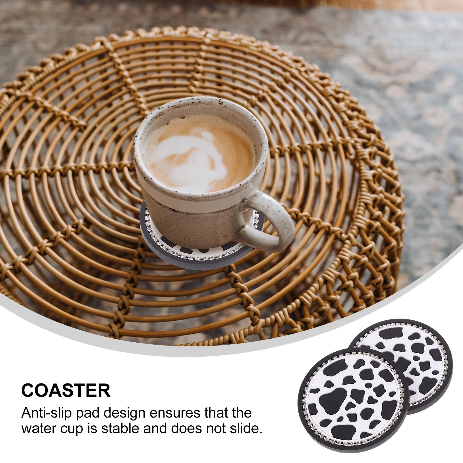 

2pcs Cow Print Car Cup Coasters Non Slip Drink Holder Mat For Car Interior Accessories Cup Holder Pads Women Aesthetic Decor