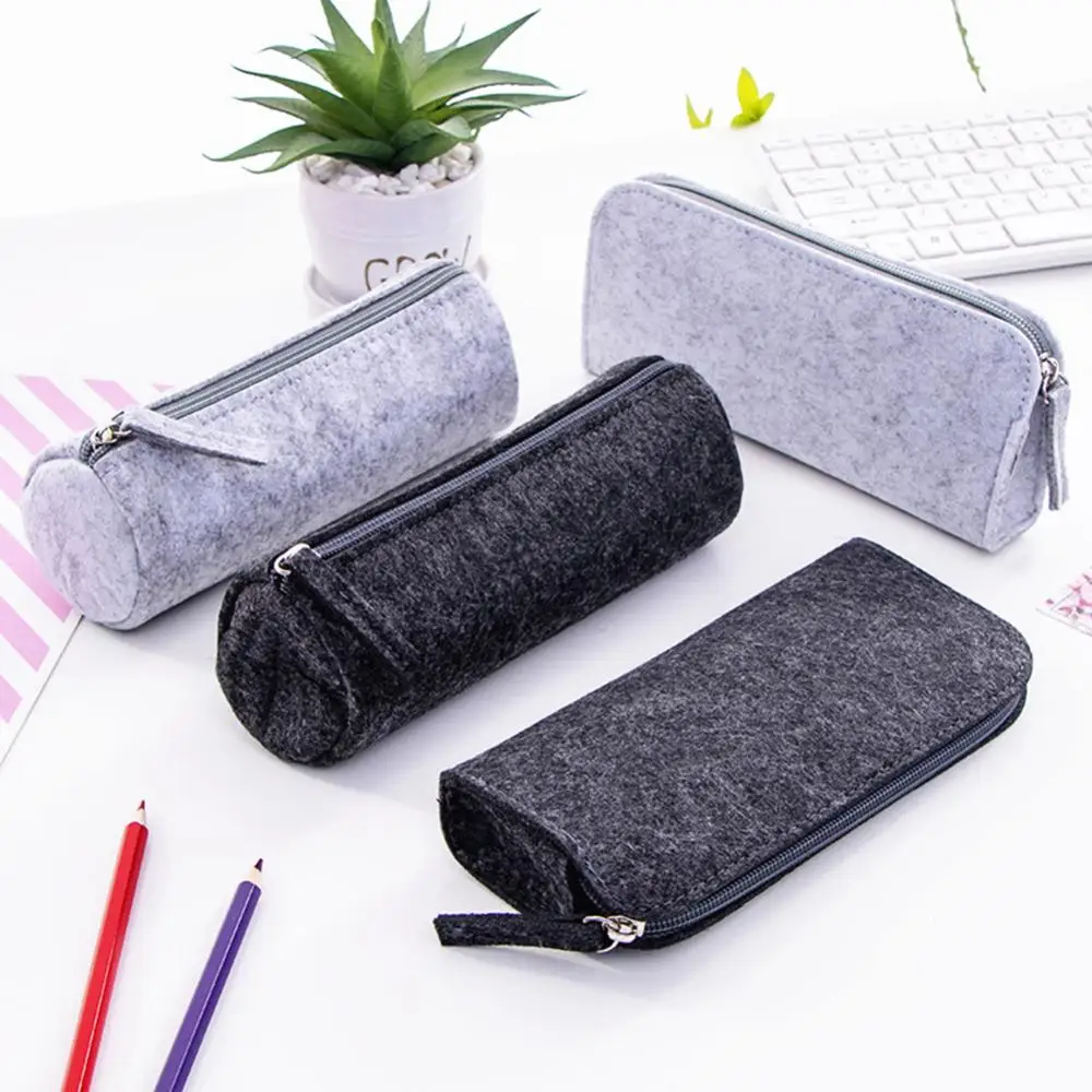 Pencil Case Round Zipper Storage Bag Large Capacity Round/Flat Student Stationery Pen Pencil Case