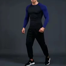 الرجال ضغط طويلة الأكمام قميص أسود اللياقة البدنية تي شيرت الذكور تشغيل التجفيف السريع الصالة الرياضية أعلى الشمس حماية ملابس داخلية رياضية قمم #6