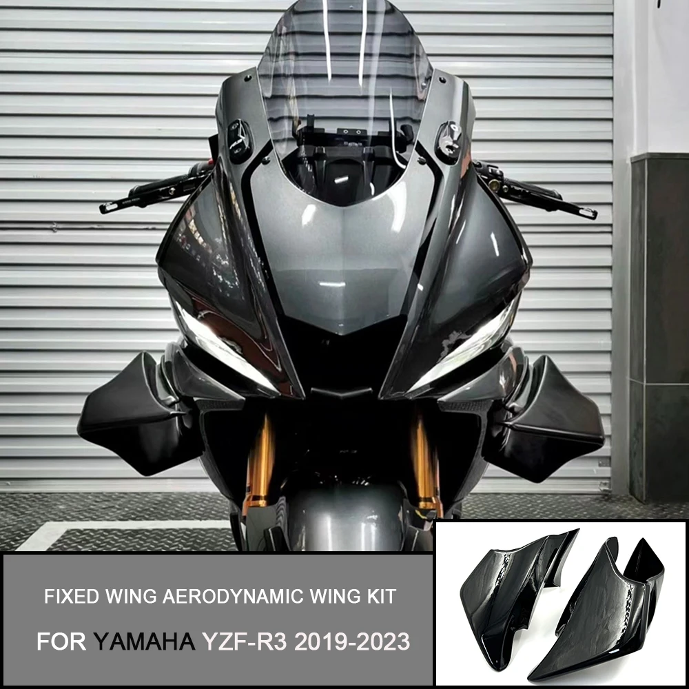 

For YAMAHA YZF-R3 YZFR3 2019-2023 Motorcycle Fairing Parts Motorcycle Fixed Wing Aerodynamic Wing Kit Latest Styles Glossy Black