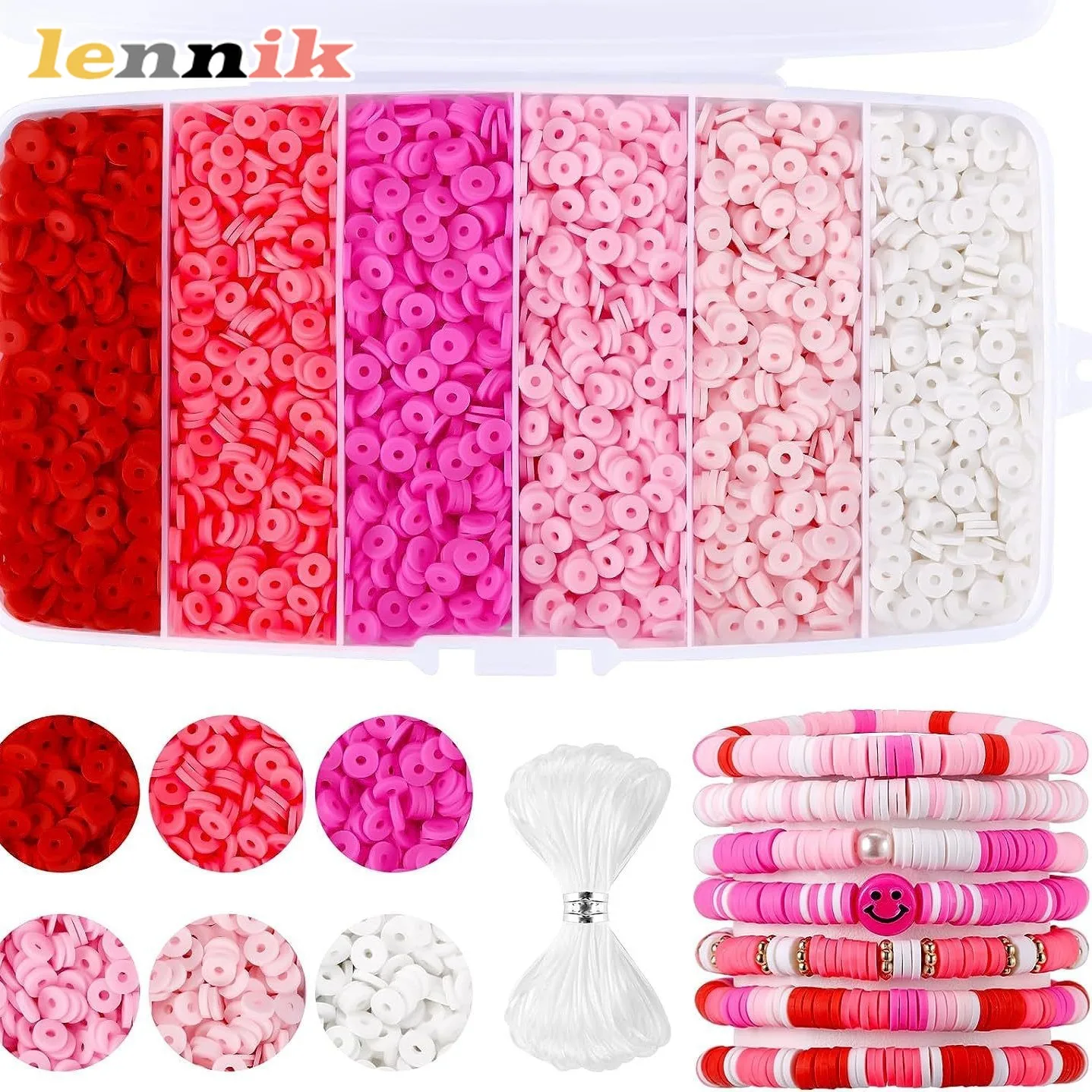 LENNIKColorful série Kit de perles d'argile douce, 4556/5100/6000 pièces de perles d'argile, ensemble de fabrication de bijoux à bricoler soi-même pour Bracelets, colliers et boucles d'oreilles