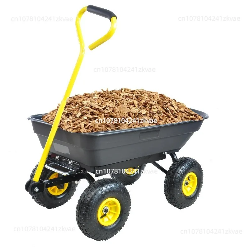 Four-Wheel Plastic Dump Cart Tiger Cart Self-Unloading Trailer Hand-Pulled Utility Cart