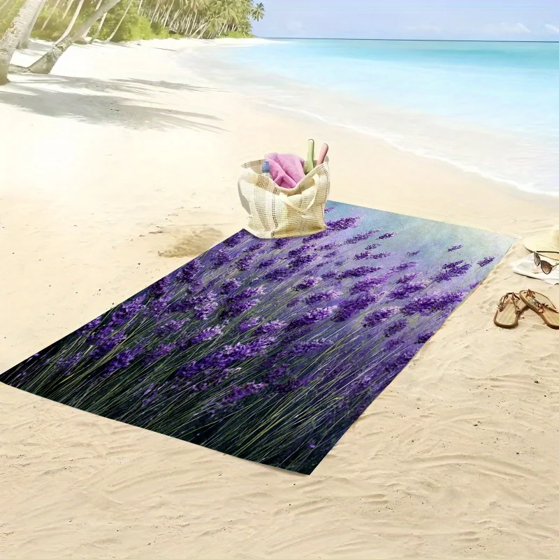 Realistic Lavender Field Beach Towel Purple Flower Lilac Sky Microfiber Soft Bath Towel for Swimming Travel Camping Sport