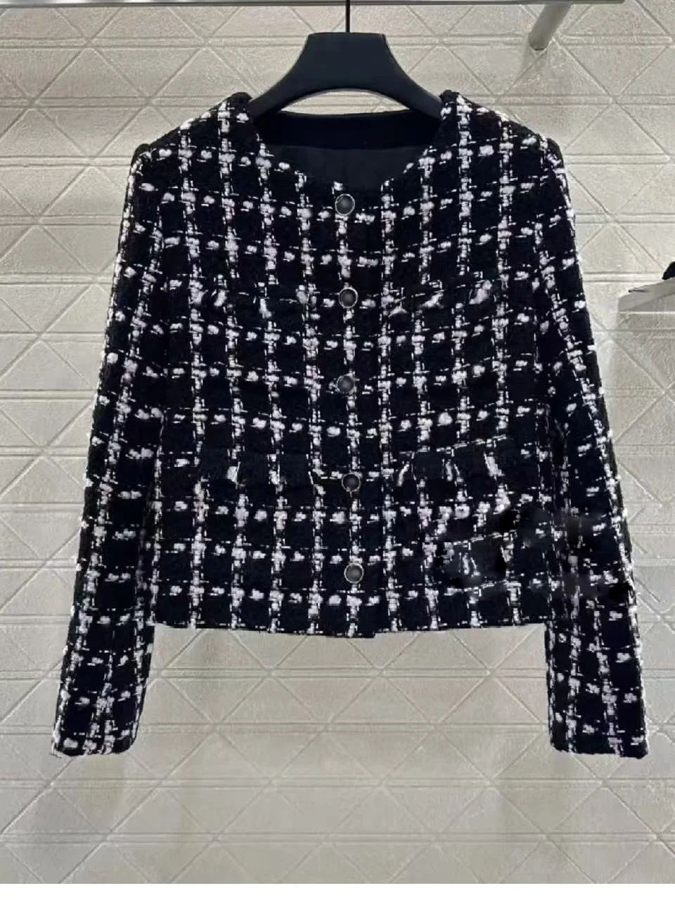 

Retro Chinese Sle Women's Suit Jaet Bla High Collar Autumn Faion Casual Stand Fit Long Sve Slimming Outerwear