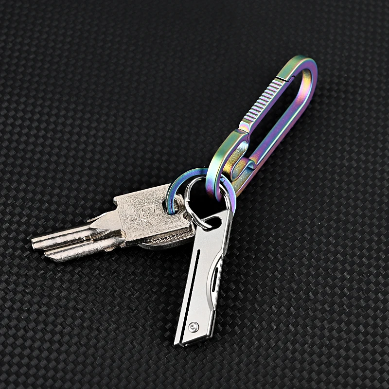 Mini Pocket Folding Knife Keychain Knife Titanium Alloy Handle Fruit Pencil Unpacking Outdoor D2 Steel Blade Small Finger Knife