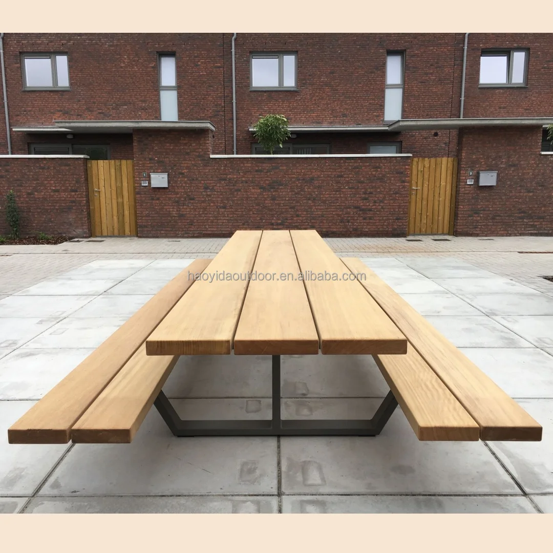 Factory Outdoor Wood Commercial Long Picnic Table Restaurant Outside Patio Park Picnic Table Bench Outdoor Garden Dining Set