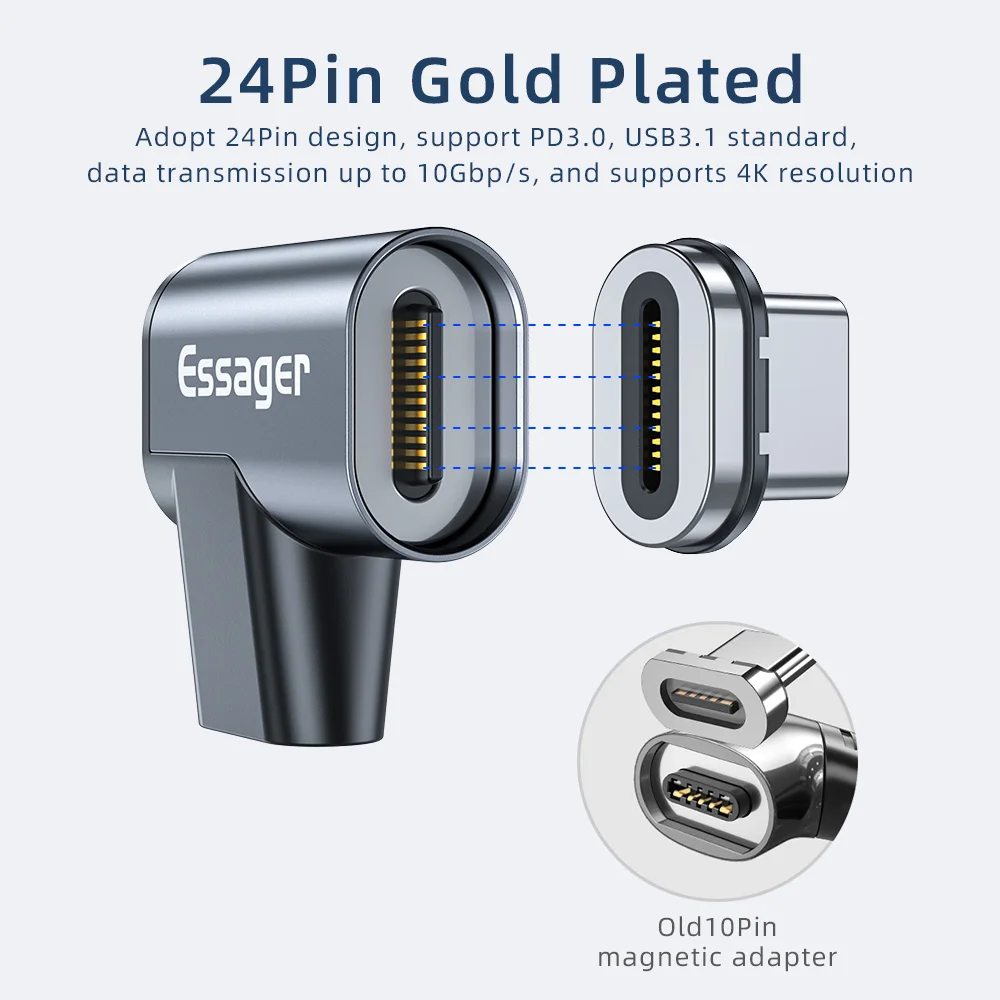 Essager 100W USB typ C magnetyczny Adapter USB 3.1 magnes USB C do type-c męski konwerter złącze dla iPad MacBook Pro Huawei PC — zdjęcie produktu 5
