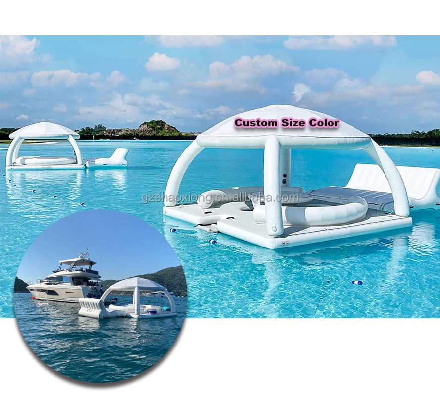 

Inflatable Island Floating Leisure Jetski Docks Yacht Platform With Swimming Pool Water Game Play Equipment Tent Drop Platform
