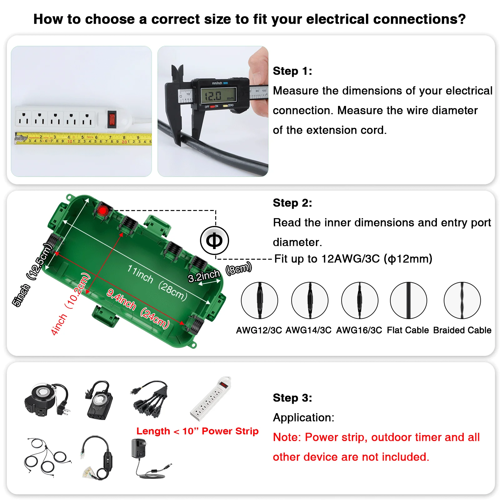 Medium Outdoor Weatherproof Electrical Cover IP54 Weatherproof Cable Box for Extension Cable/Power Strip/Angle Plug/Garden Tools