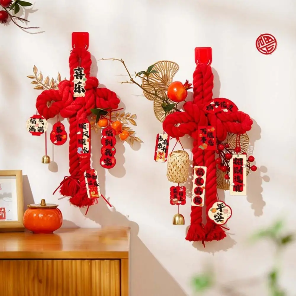 Cotton Chinese Knot Pendant Red Good Luck Wall Door Hanging Ornaments with Bell Decorative Spring Festival Pendant Housewarming