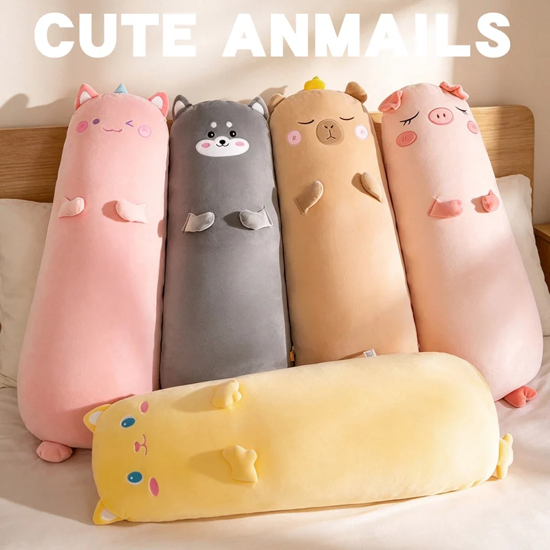 Cute Pig Cat Plush Toys Cartoon Animal Long Capybara Husky Dog Pillow Leg Clamp Washable Sleeping Companion Throw Pillow
