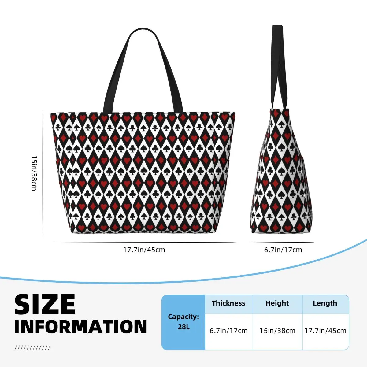 Playing Card Pattern Print Beach Tote Bag Sport Gym Yoga Duffle Large Tote Bag Women Travel Bag Fitness bag