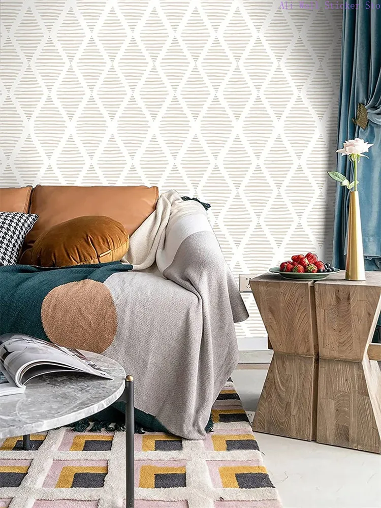 Moderne Ruit Strepen Geometrisch Patroon Behang Beige En Wit Contactpapier Zelfklevend Verwijderbare Vinyl Sticker Rol