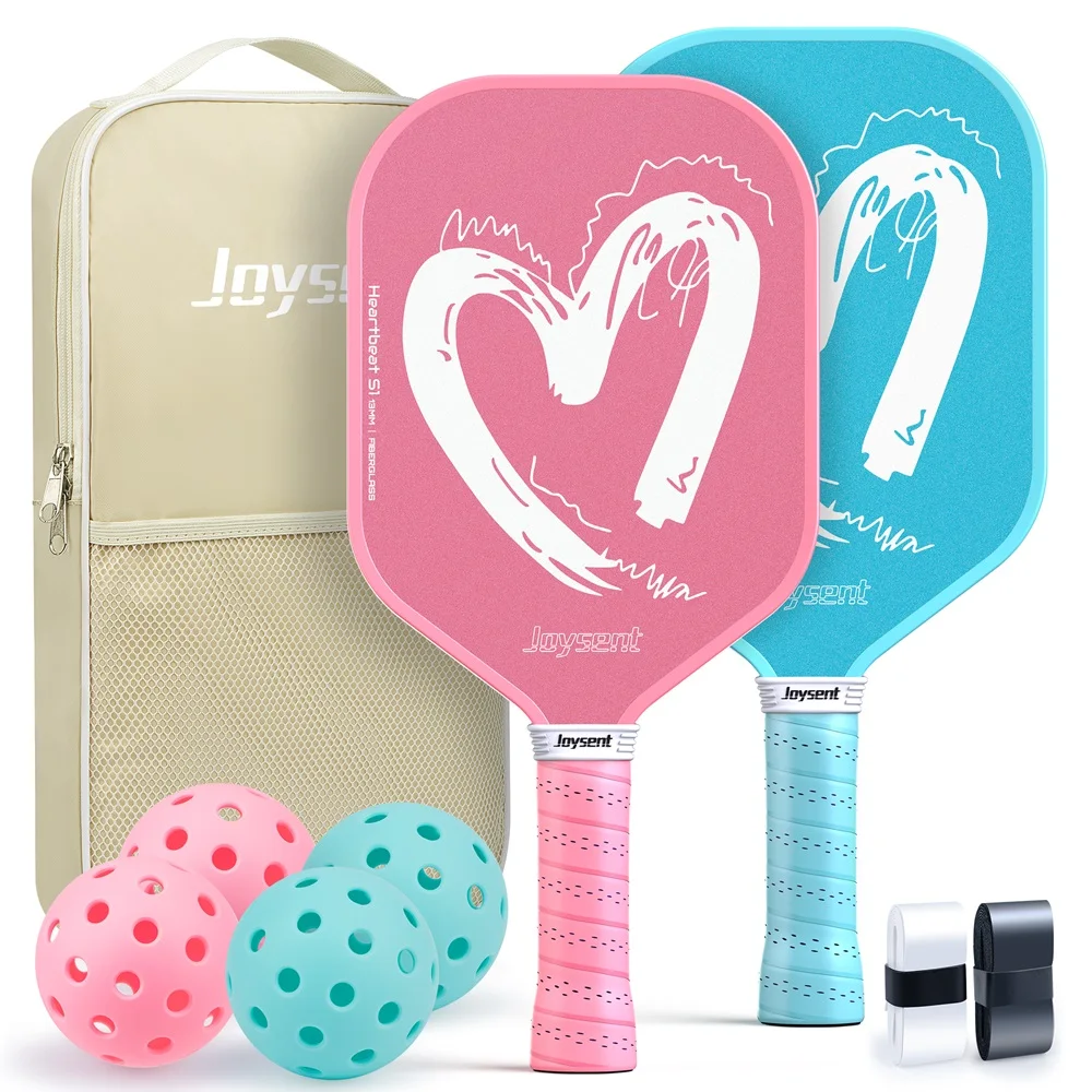 joysent-fiberglass-pickleball-paddle-set-13mm-pp-honeycomb-couples-pickleball-racke-for-beginners-whit-4balls-2sweatbands-1bag