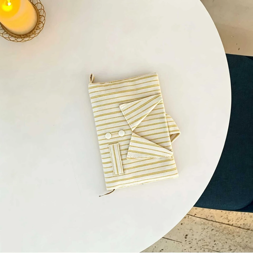 Original Korean-style Vintage Striped Shirt Book Cover Lapel Book Cover Diary Protector Passport Bag Reading Accessories