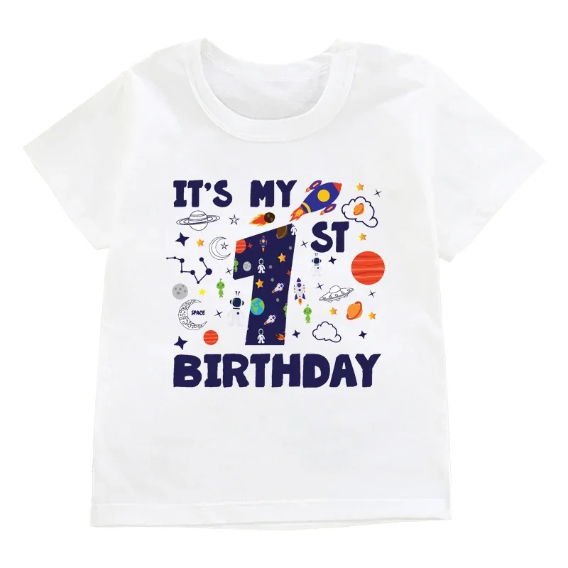 Boys Space Galaxy Outer Birthday Number 1-10 Design T-shirt Kids Astronaut Graphic Print Party Gifts Tees Children Cool Clothes