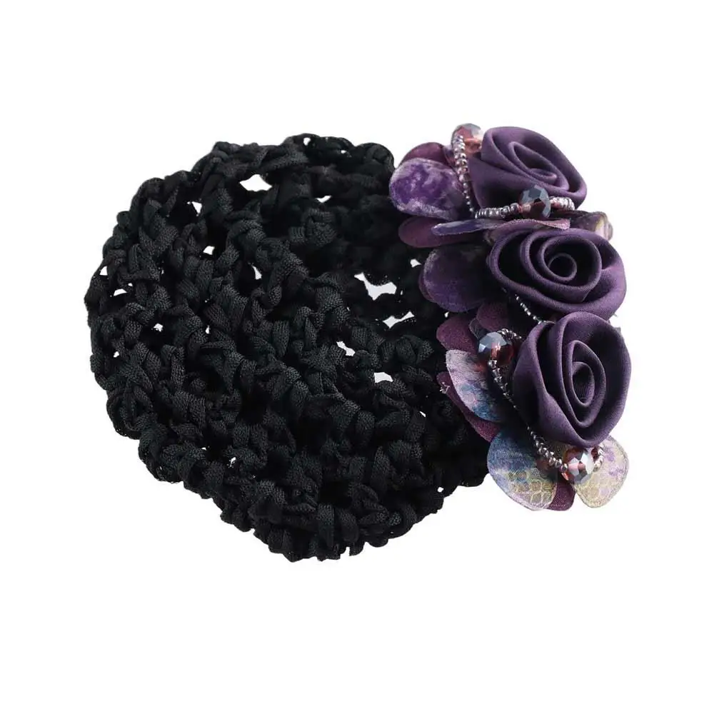 Crochet Hair Clip Nurses For Flight Attendant Spring Clip Women Bun Net Crystal Hairnet Cover Zircon Flower Bun Snood