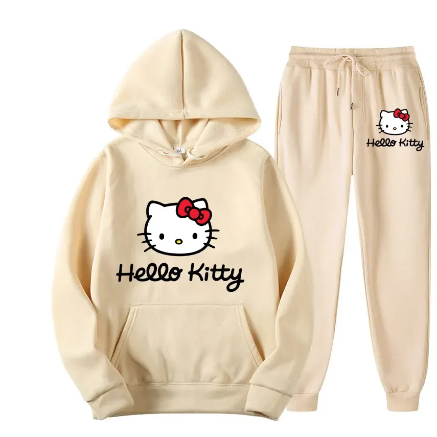 

Мужские и женские спортивные толстовки с капюшоном Hello Kitty, с мультяшным аниме рисунком, модные костюмы на весну и осень, 2024