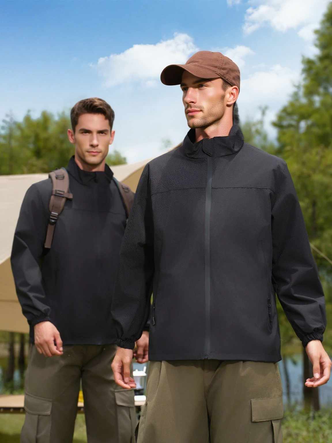 

Men's and Women's Classic Outdoor Jackets Spring and Autumn Windproof Stand-up Collar Long-sleeved Zipper Coat Brand Top