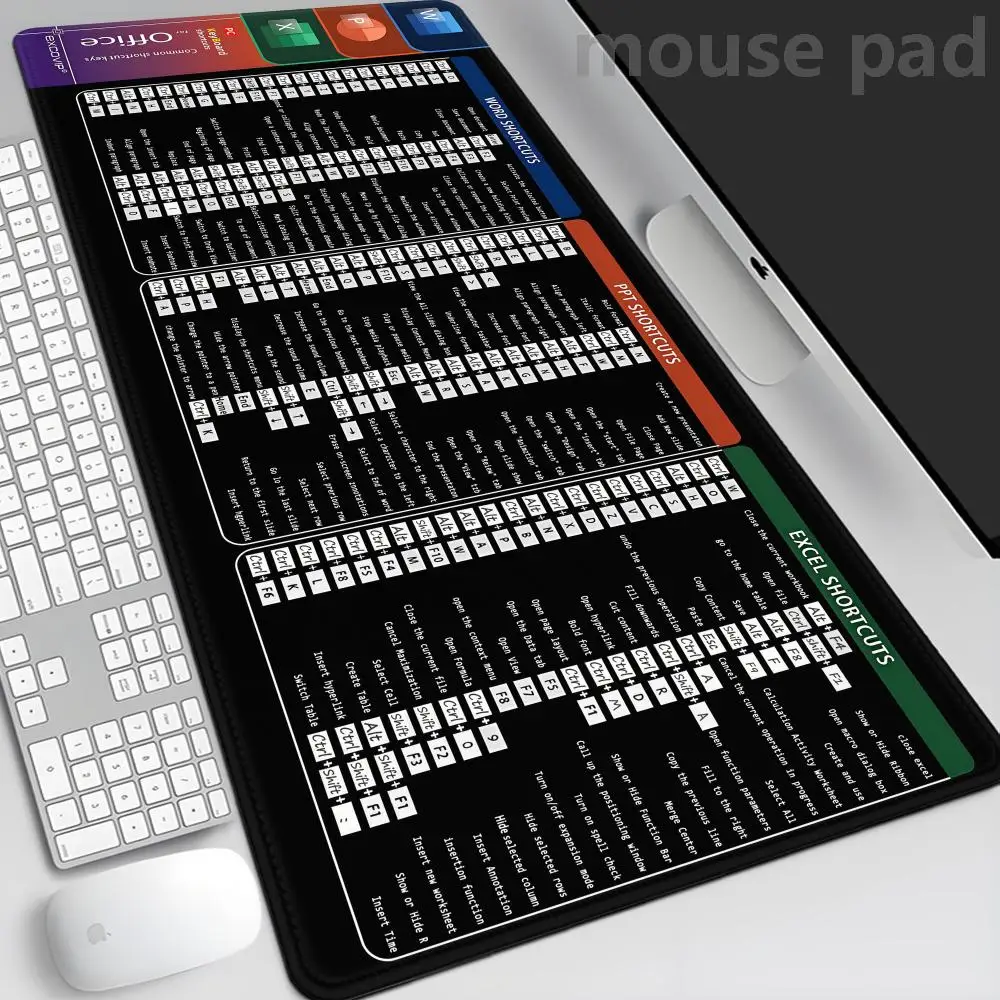 English Office Shortcuts Mouse Pad Large Extended Big Keyboard Mousepad for Excel Word Powerpoint Gaming Desk Mat Stitched Edge