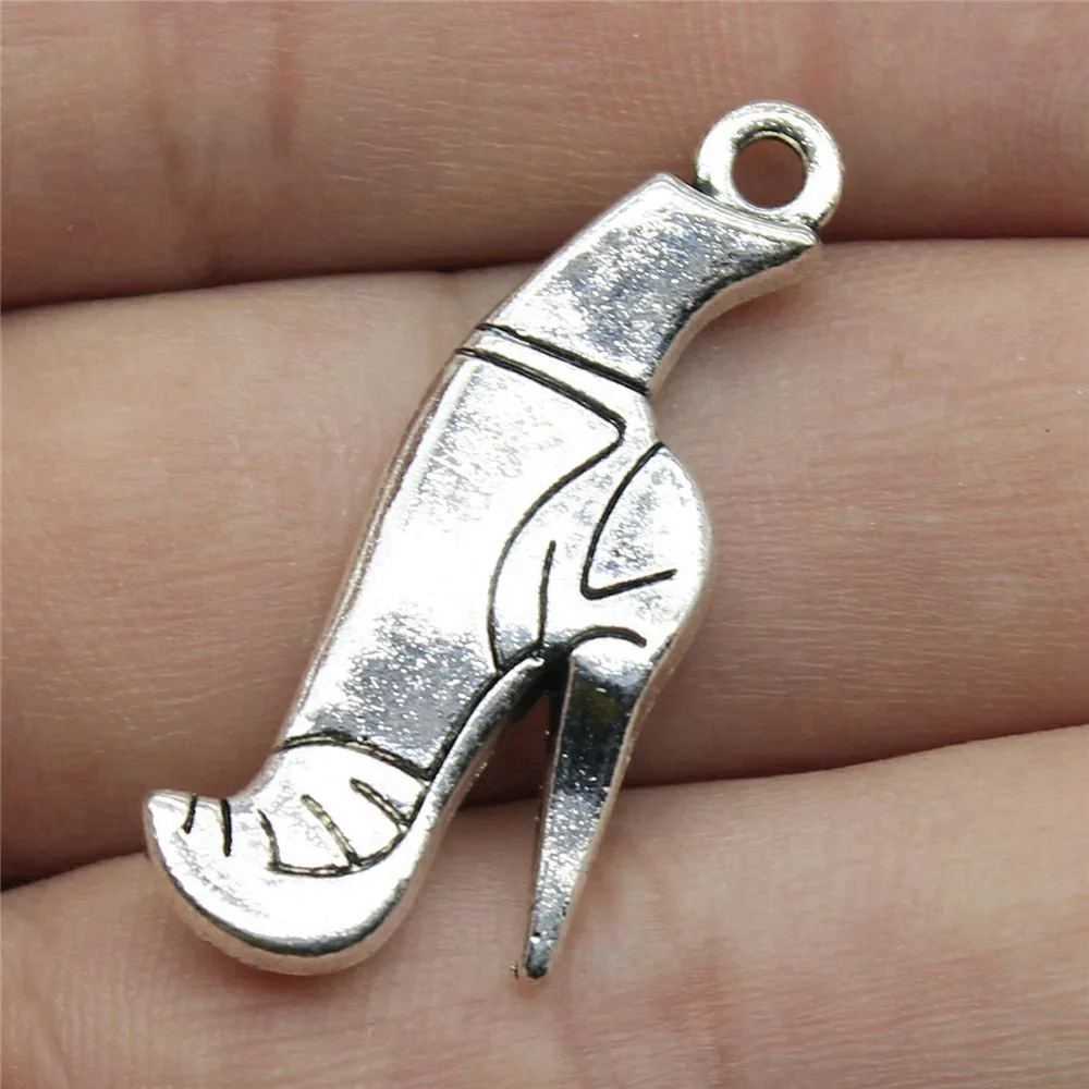 3pcs/lot 35x14mm High-Heeled Boots Charms For Jewelry Making Antique Silver Color 1.38x0.55inch