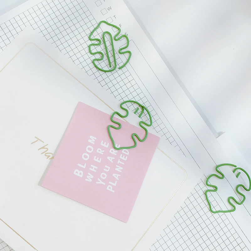 Green Leaf Shape Paper Clip Cute Green Plant Bookmark Student Stationery Decoration Paperclip Planner Clips Green Paper Clips