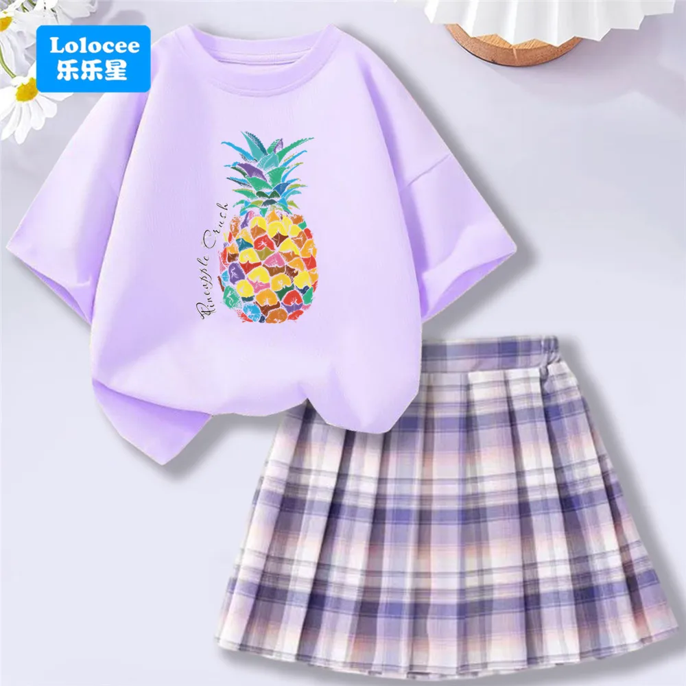 

Детский комплект плиссированной юбки для девочек, красочные топы с принтом ананаса, короткие юбки, костюм из двух предметов, кавайная летняя повседневная одежда BL1