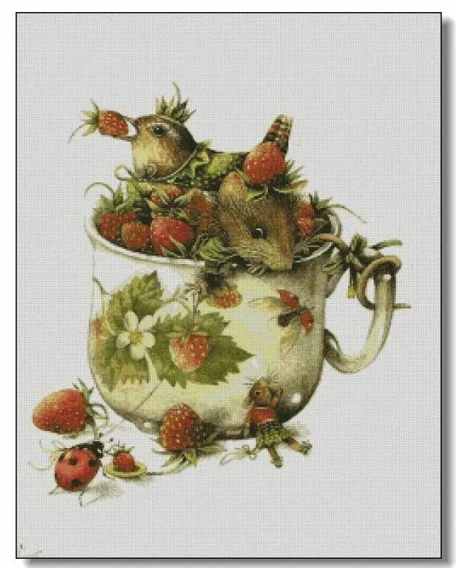 

Handmade Cross Stitch Kits, Counted Canvas, DIY, Embroidery Mouse in Strawberry Cup, 55-68, 14CT