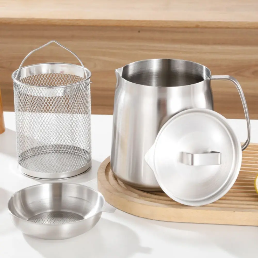 

1.5/2L Stainless Steel Oil Filter Pot Leak-proof Large Capacity Deep Frying Pot with Frying Basket Kitchen Fryer Pan Tempura