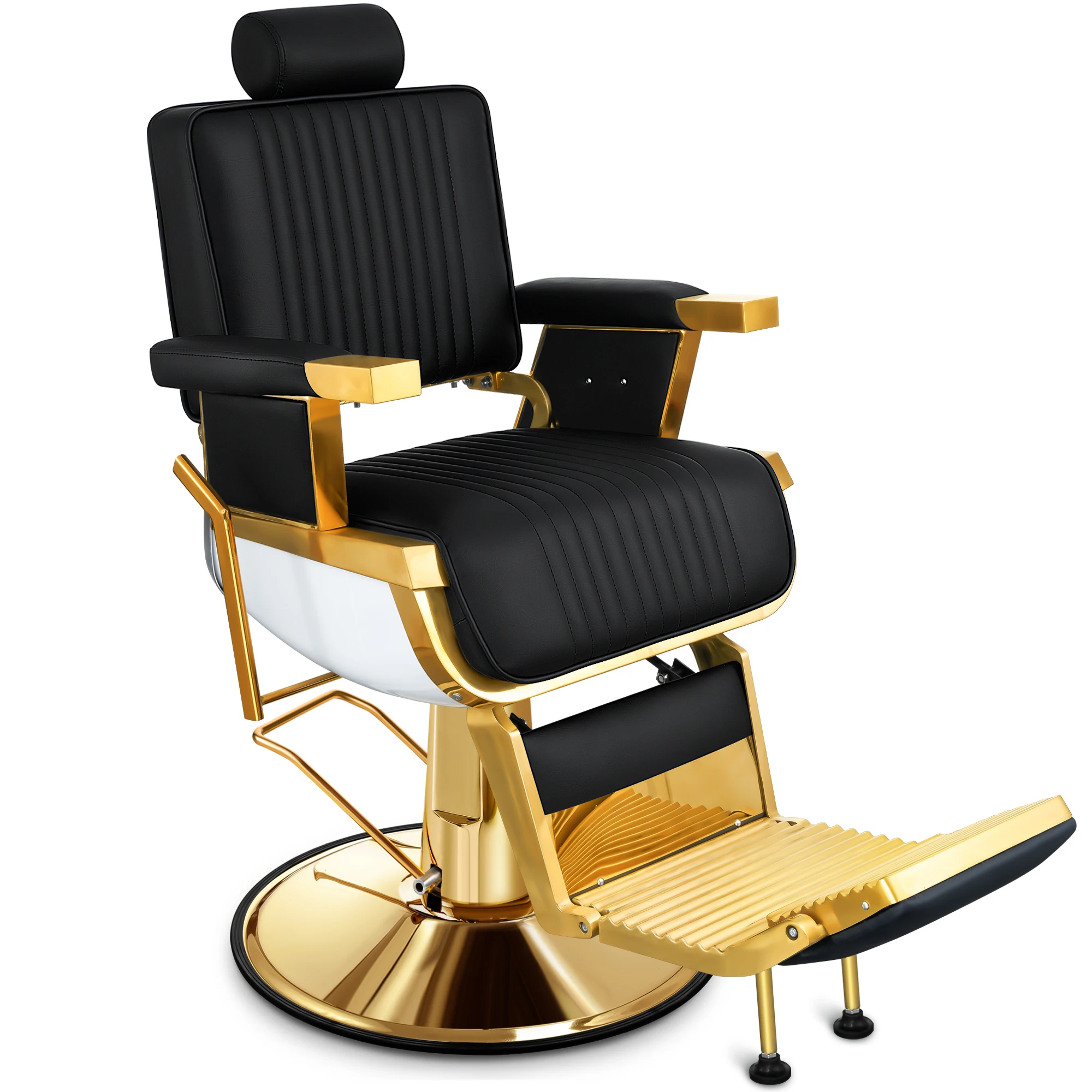 Baasha Gold Reclining Salon Chair with Adjustable Backrest & Lumbar Support, Heavy Duty Hair Barber Chair