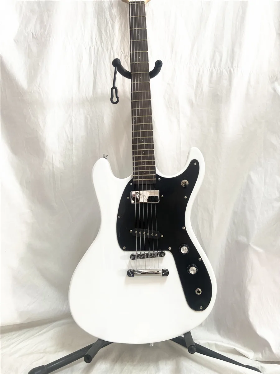 

High quality white 6 string electric guitar fixed bridge black guard plate free shipping