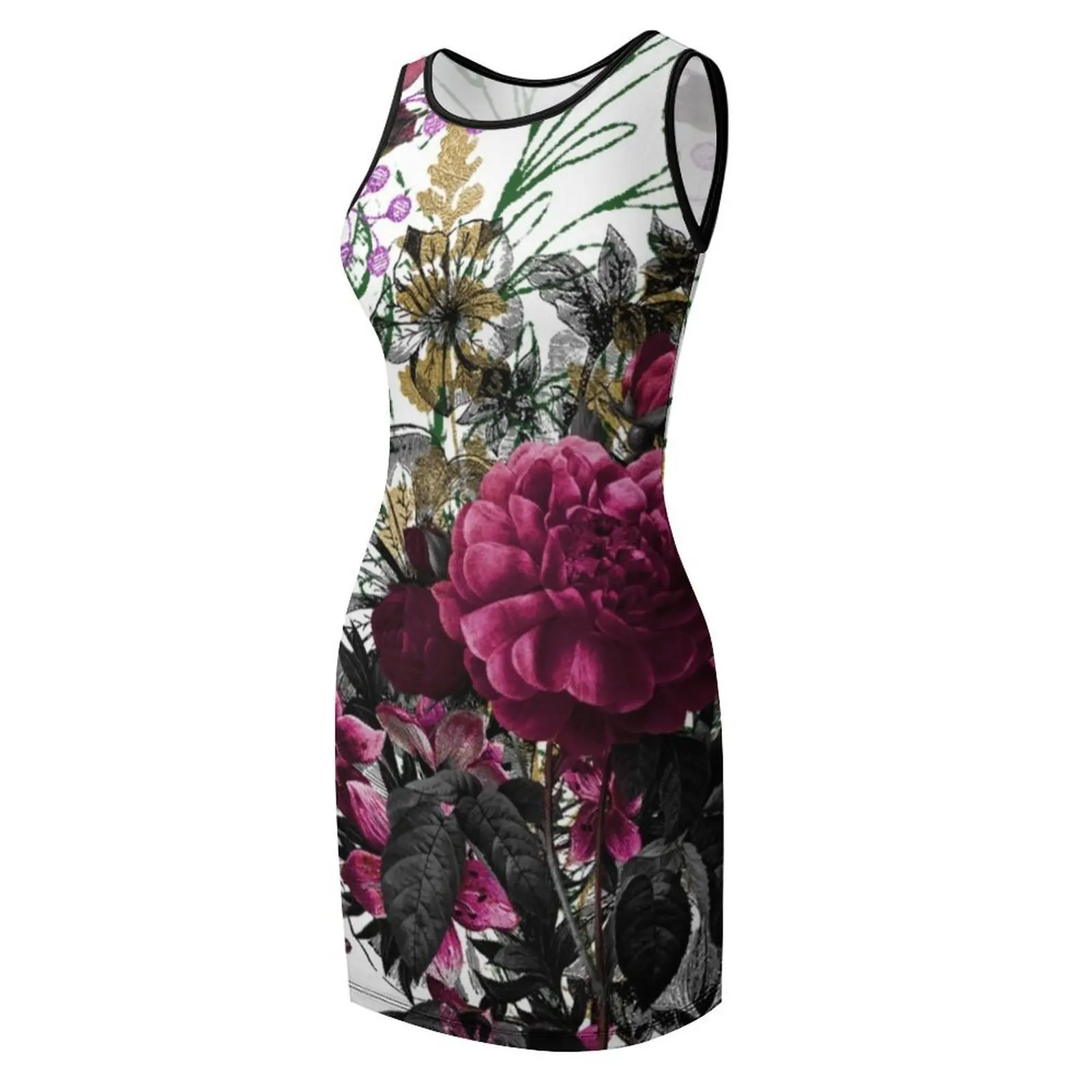 Vestido veraniego sin mangas abstracto, floral morado, vintage, shabby chic, art deco para mujer, vestido de cumpleaños para mujer