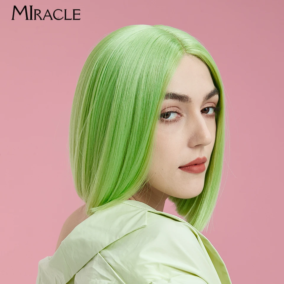 MIRACLE Short Bob Lace Wig for Women Synthetic Lace Front Wigs Ginger Green Blue Blonde Cosplay Wigs 10 Inch  Bob Wig