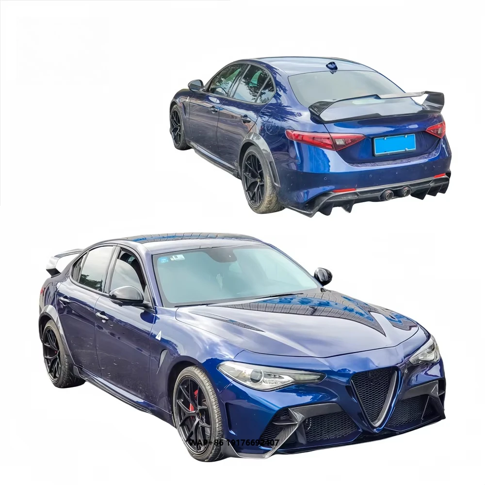 For Giulia Upgrade GTAM Style Body Kit Carbon Fiber Front Bumper Fenders Side Skirts Rear Bumper Trunk Spoiler Hood