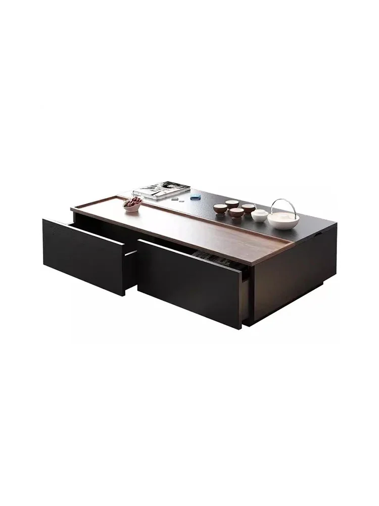 Modern minimalist coffee table Nordic black oak grain can be raised and lowered, and the multifunctional creative tea table