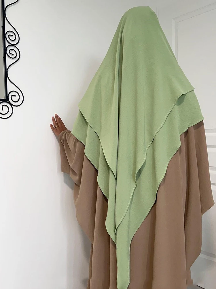 2-warstwowa krepa jazzowa długi Khimar kobiety muzułmański hidżab Ramadan modlitwa Eid hidżaby islamski krawat powrót chustka na głowę Djellaba