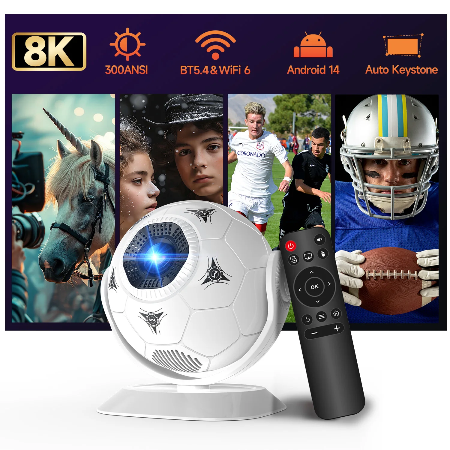 Magcubic HY300F – przenośny projektor do użytku domowego, projektor 8K, 300 ANSI, LED, Wi-Fi 6, Bluetooth 5.4, projektor do pokazywania filmów sportowych, idealny do kina domowego.
