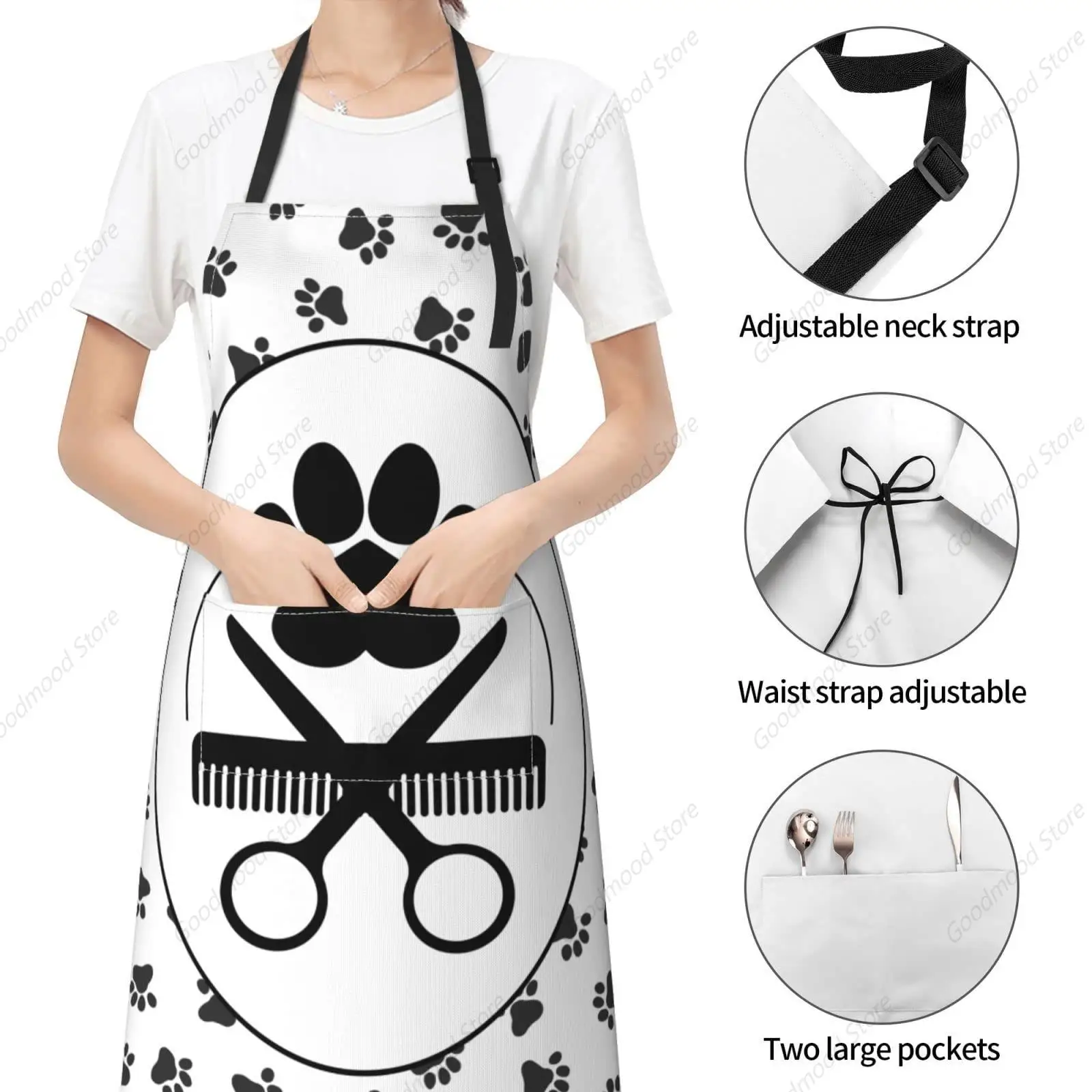 Pet Dogs Grooming Waterproof Apron With 2 Pockets Cute Animal Paws Kitchen Chef Aprons Bibs For Cooking Baking