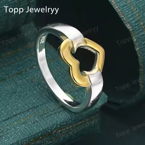 Luxury New Style 925 Sterling Silver Simple Gold Heart Shape 7-10# Ring For Women Fashion Charm Jewelry Birthday Christmas Gift