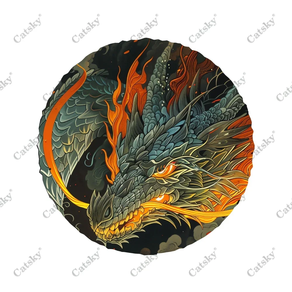 Fire Breathing Dragon Polyester Universal Spare Wheel Tire Cover Custom Tire-Covers for Trailer RV SUV Truck Camper