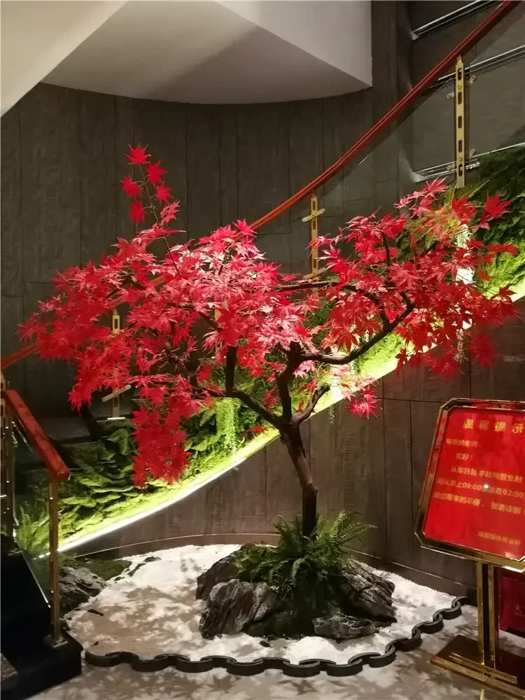 Cy Y ประดิษฐ์สีเขียวสีแดง Maple Tree Acer ใบปาล์มสไตล์ญี่ปุ่นสวนภูมิทัศน์ออกแบบแสดงตกแต่งหน้าต่างปลอม Flowe