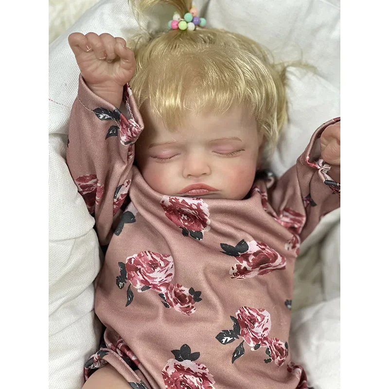 

45CM Rosalie Reborn Baby Doll Girl with Blonde Hair Soft Cuddly Sleeping Baby Hand Painted Skin with Visible Veins