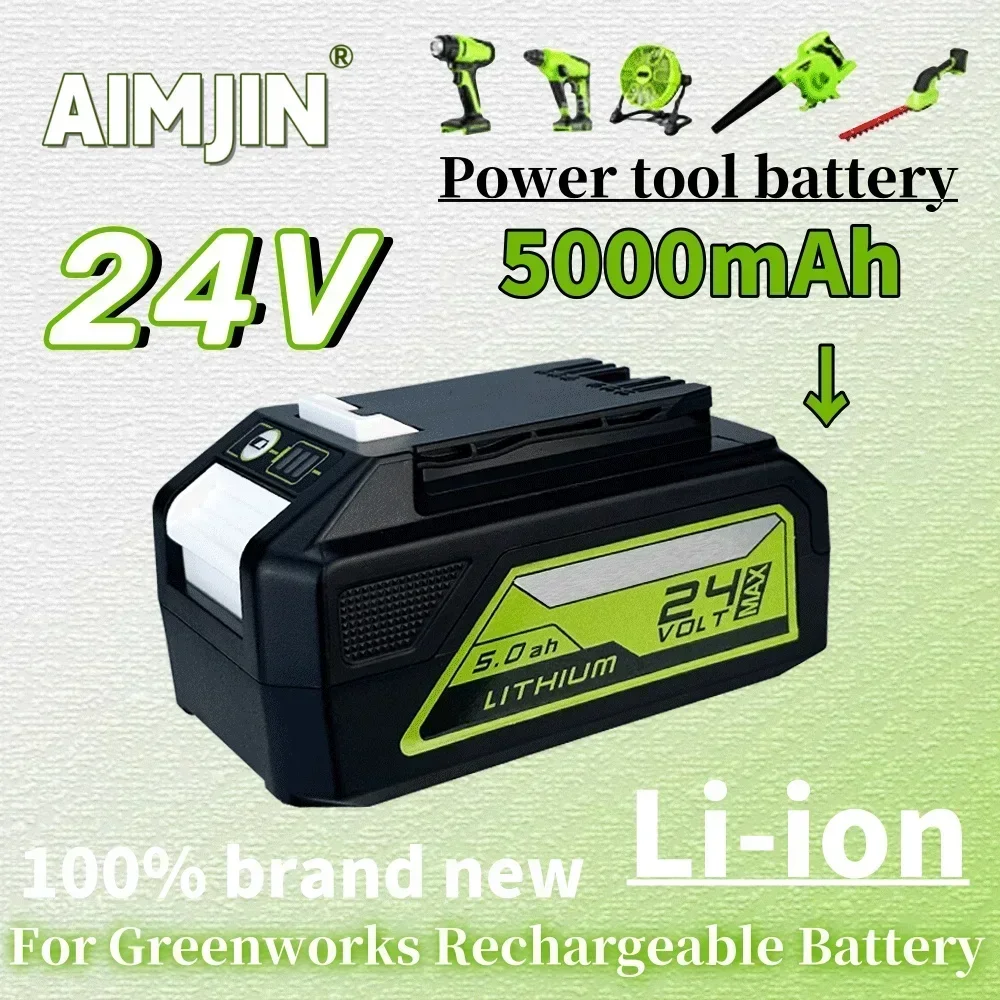 

Lithium Ion Rechargeable Battery For Greenworks 24V 5.0AH Power Tools 29842 29852 29322 20362 MO24B410 MO48L4211 100% brand new